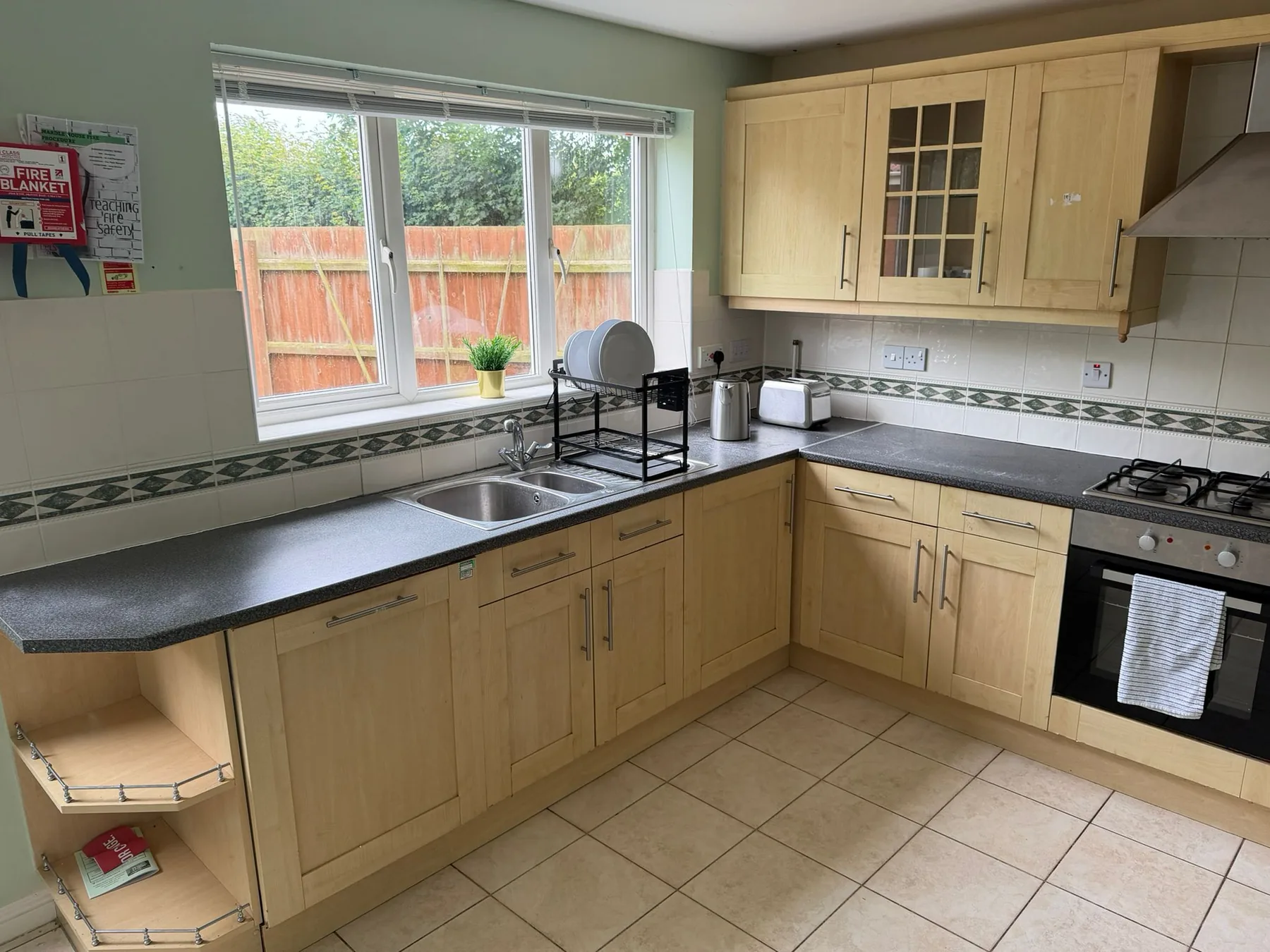 Kitchen sink, window and cooking area